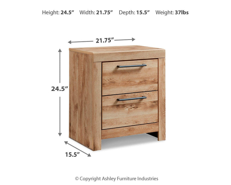 Hyanna King Panel Storage Bed with 1 Under Bed Storage Drawer, Dresser, Mirror, Chest and 2 Nightstands in Tan Brown - PKG015333