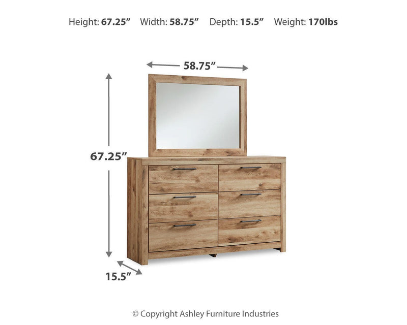 Hyanna King Panel Storage Bed with 2 Under Bed Storage Drawers, Dresser, Mirror, Chest and Nightstand in Tan Brown - PKG015342