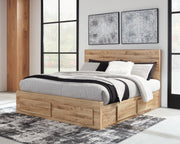 Hyanna King Panel Storage Bed with 2 Under Bed Storage Drawers, Dresser, Mirror, Chest and Nightstand in Tan Brown - PKG015342