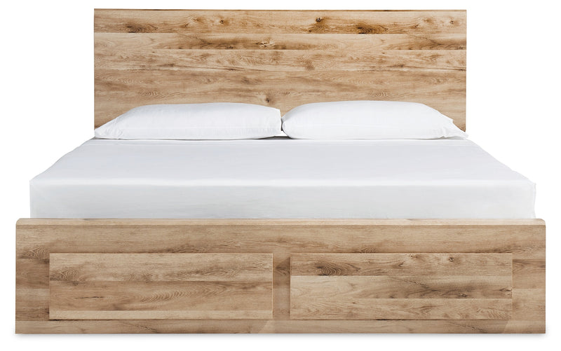 Hyanna King Panel Storage Bed with Mirrored Dresser and Chest in Tan Brown - PKG015341