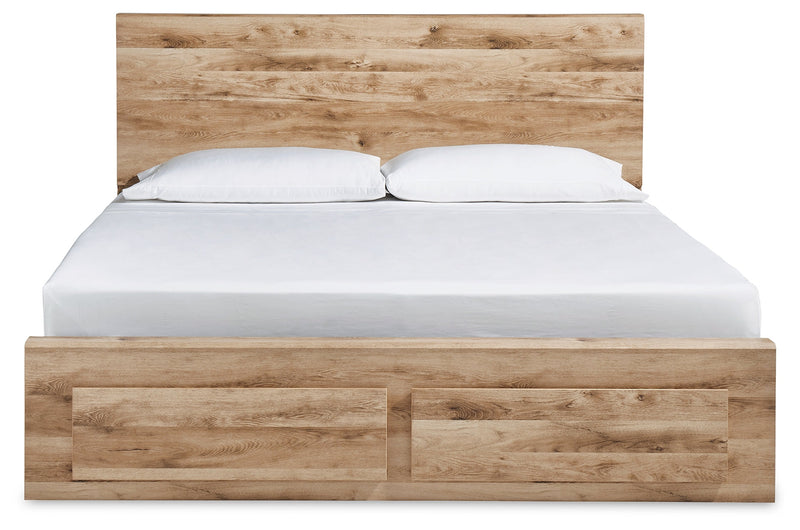 Hyanna King Panel Storage Bed with Mirrored Dresser, Chest and 2 Nightstands in Tan Brown - PKG015327