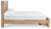 Hyanna King Panel Storage Bed with Mirrored Dresser, Chest and 2 Nightstands in Tan Brown - PKG015327