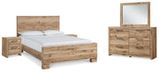 Hyanna Queen Panel Bed with Mirrored Dresser and 2 Nightstands in Tan Brown - PKG015296