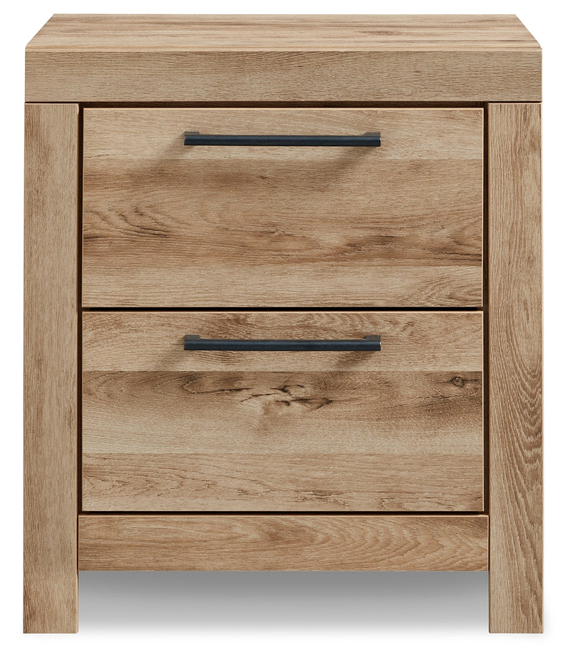 Hyanna Queen Panel Bed with Storage with Mirrored Dresser, Chest and 2 Nightstands in Tan Brown - PKG015387