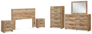 Hyanna Queen Panel Headboard with Mirrored Dresser, Chest and 2 Nightstands in Tan Brown from Ashley - Lara Furniture