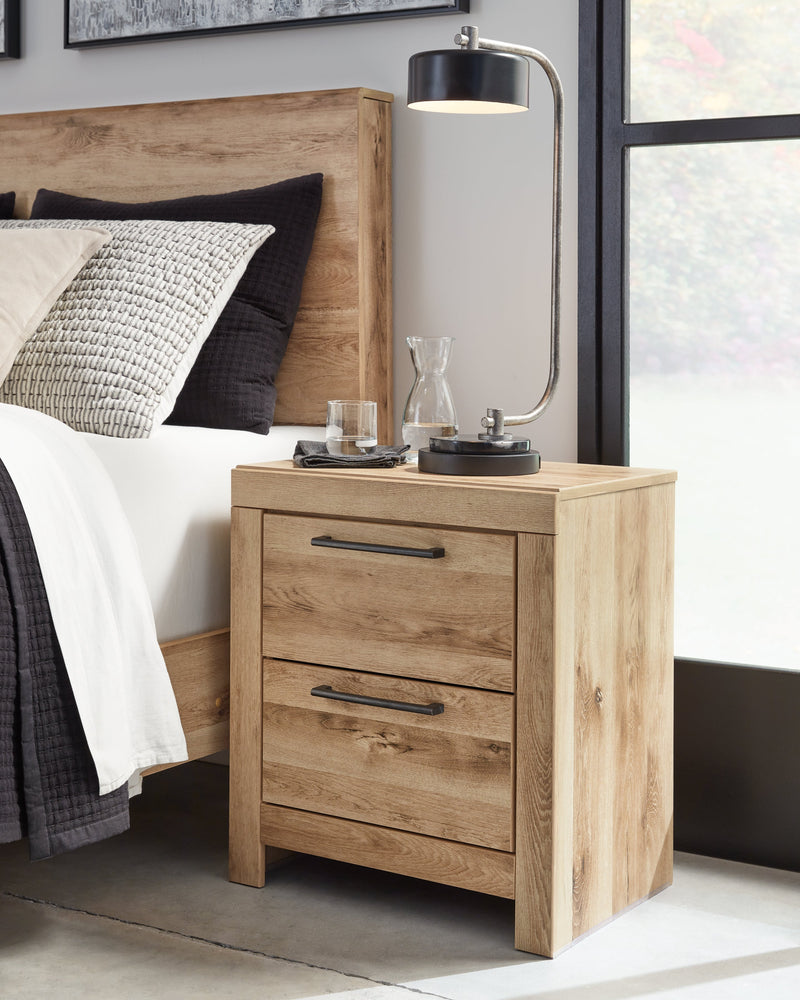 Hyanna Queen Panel Headboard with Mirrored Dresser, Chest and 2 Nightstands in Tan Brown from Ashley - Lara Furniture