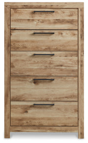 Hyanna Queen Panel Headboard with Mirrored Dresser, Chest and Nightstand in Tan Brown - PKG015288