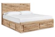 Hyanna Tan King Panel Storage Bed with 2 Under Bed Storage Drawer - Lara FurnitureKing Bed