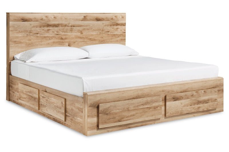 Hyanna Tan King Panel Storage Bed with 2 Under Bed Storage Drawer - Lara FurnitureKing Bed