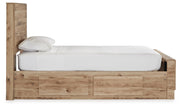 Hyanna Twin Panel Bed with 2 Side Storage, Dresser, Mirror and 2 Nightstands in Tan Brown - PKG015368