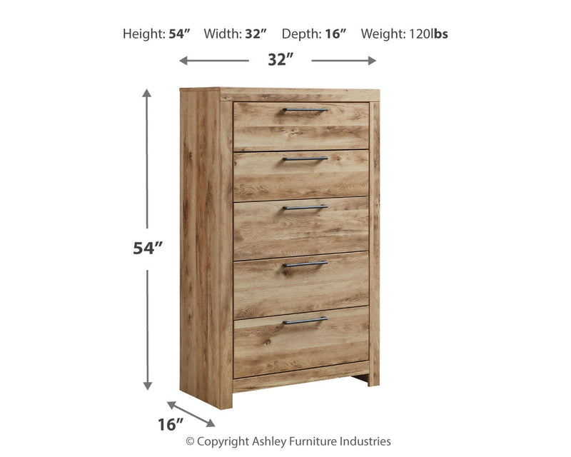 Hyanna Twin Panel Bed with Storage with Mirrored Dresser and Chest in Tan Brown - PKG015371