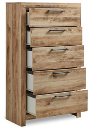 Hyanna Twin Panel Headboard with Mirrored Dresser and Chest in Tan Brown - PKG015275