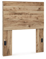 Hyanna Twin Panel Headboard with Mirrored Dresser and Nightstand in Tan Brown - PKG015274