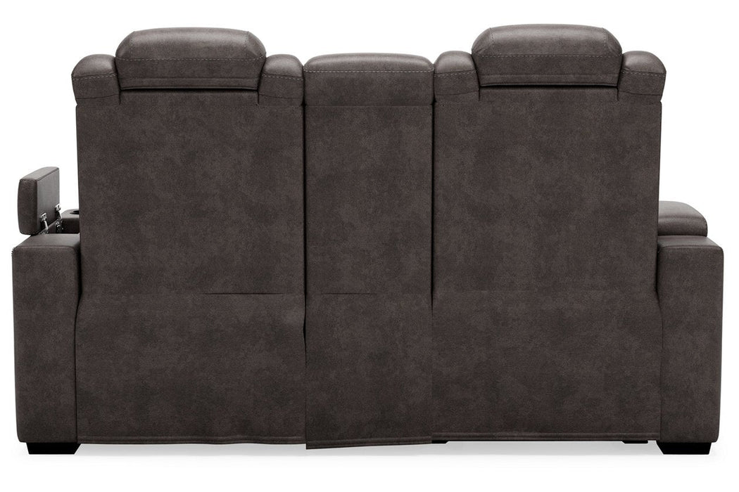 HyllMont Gray Power Reclining Loveseat with Console - Gate FurniturePower Reclining Loveseat