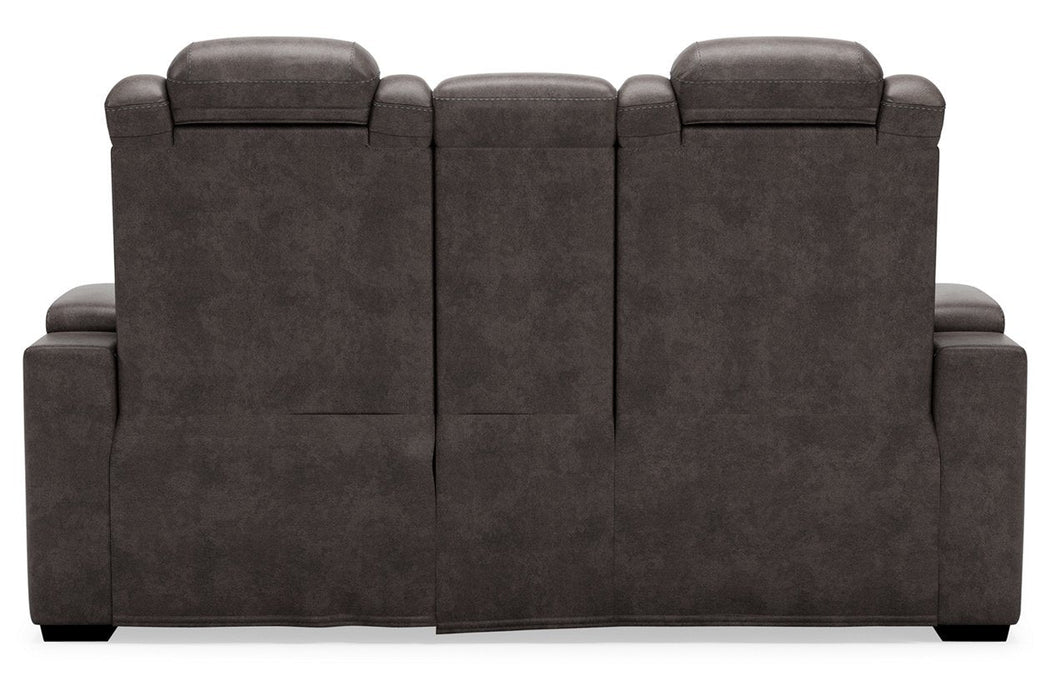 HyllMont Gray Power Reclining Loveseat with Console - Gate FurniturePower Reclining Loveseat