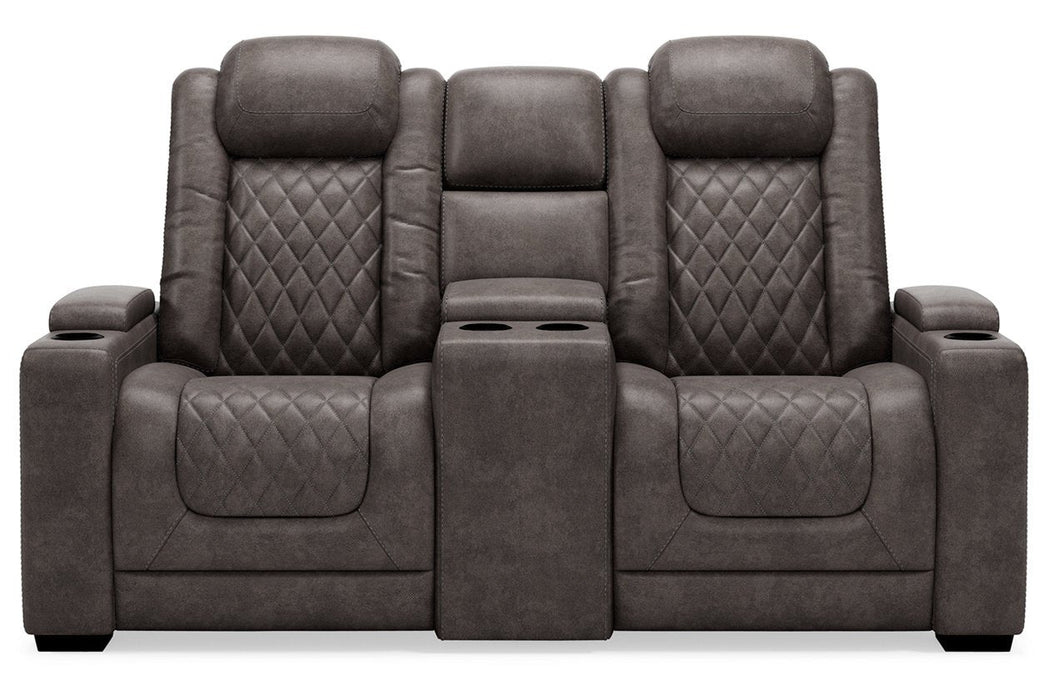 HyllMont Gray Power Reclining Loveseat with Console - Gate FurniturePower Reclining Loveseat