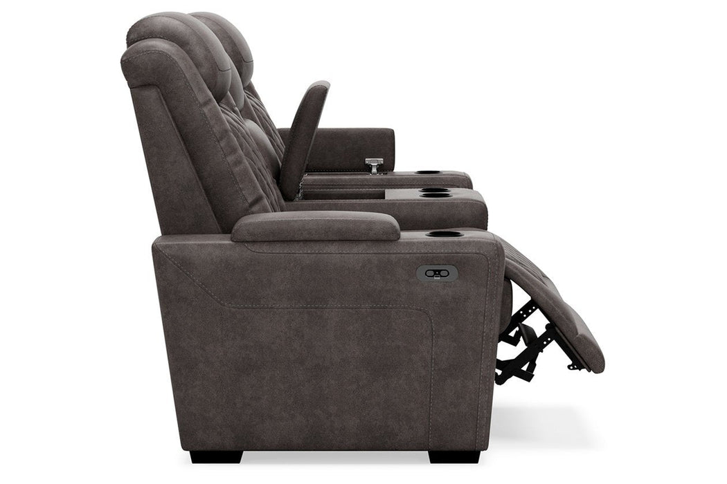 HyllMont Gray Power Reclining Loveseat with Console - Gate FurniturePower Reclining Loveseat