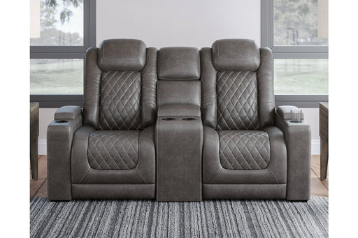 HyllMont Gray Power Reclining Loveseat with Console - Gate FurniturePower Reclining Loveseat