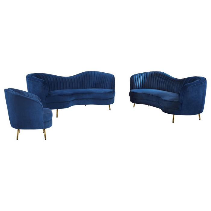 Sophia Upholstered Channel Tufted Blue Living Room Set