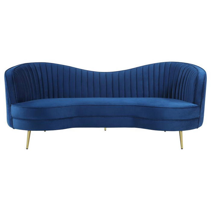 Sophia Upholstered Channel Tufted Blue Living Room Set
