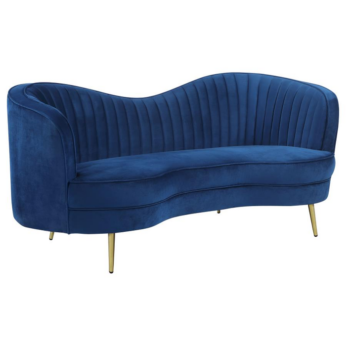 Sophia Upholstered Channel Tufted Blue Living Room Set