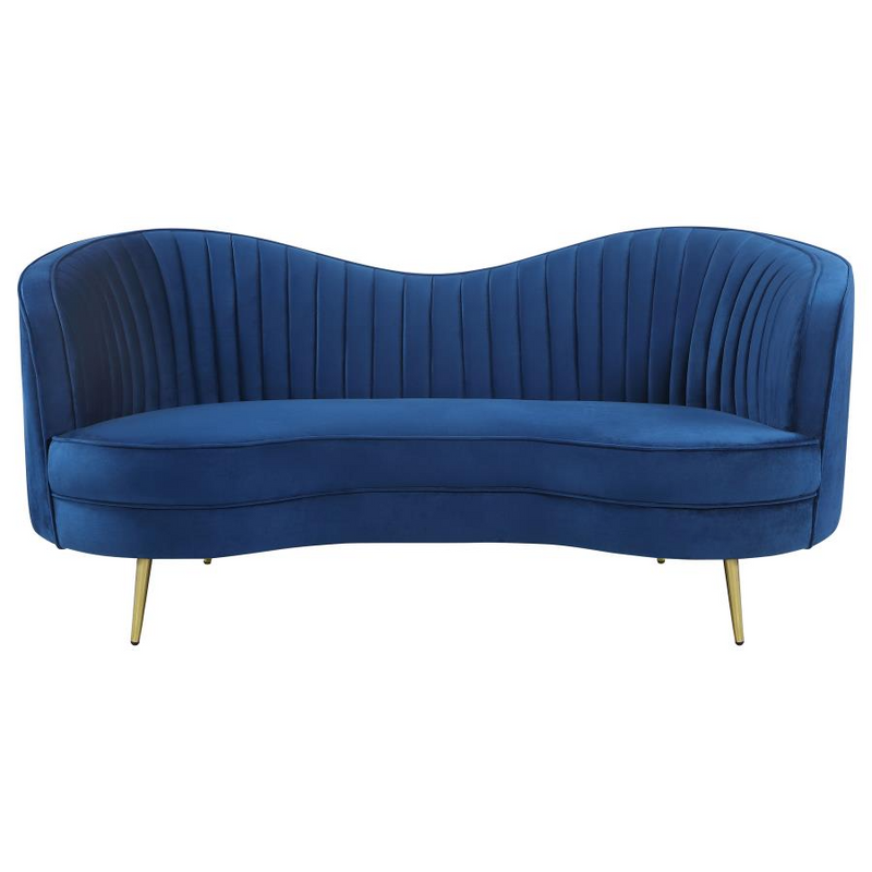 Sophia Upholstered Channel Tufted Blue Living Room Set