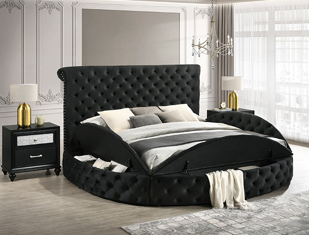 Brigitte Black Velvet Round Storage Bed