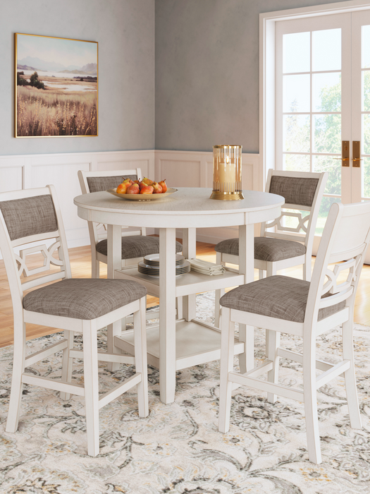 Erinberg Antique White Counter Height Dining Table and 4 Barstools (Set of 5)