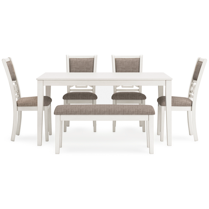 Erinberg Antique White Dining Table and 4 Chairs and Bench (Set of 6)