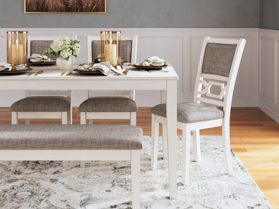 Erinberg Antique White Dining Table and 4 Chairs and Bench (Set of 6)