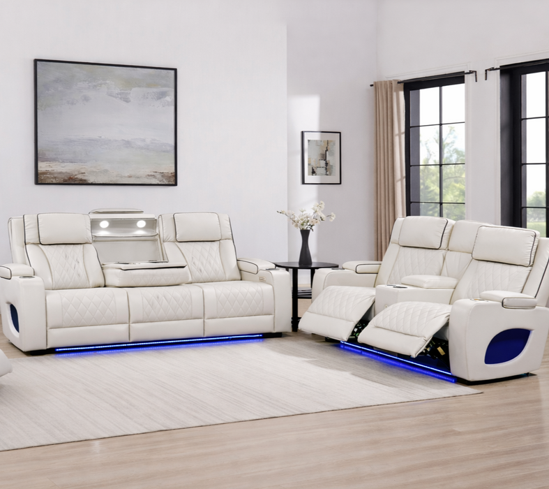 Hialeah White Power Recliner Living Room Set