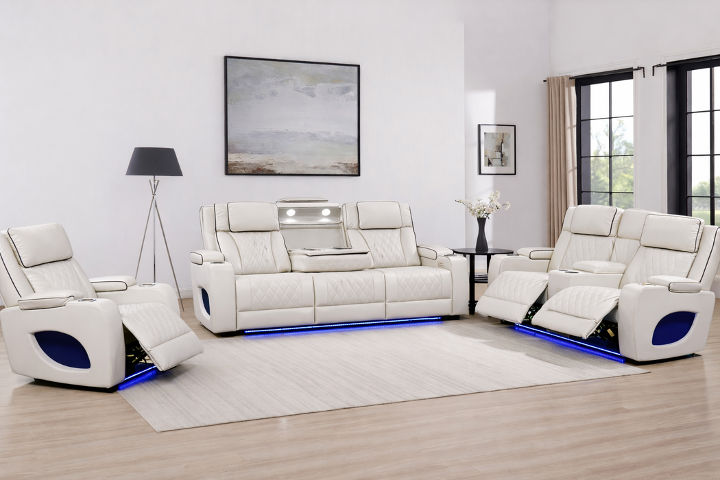 Hialeah White Power Recliner Living Room Set