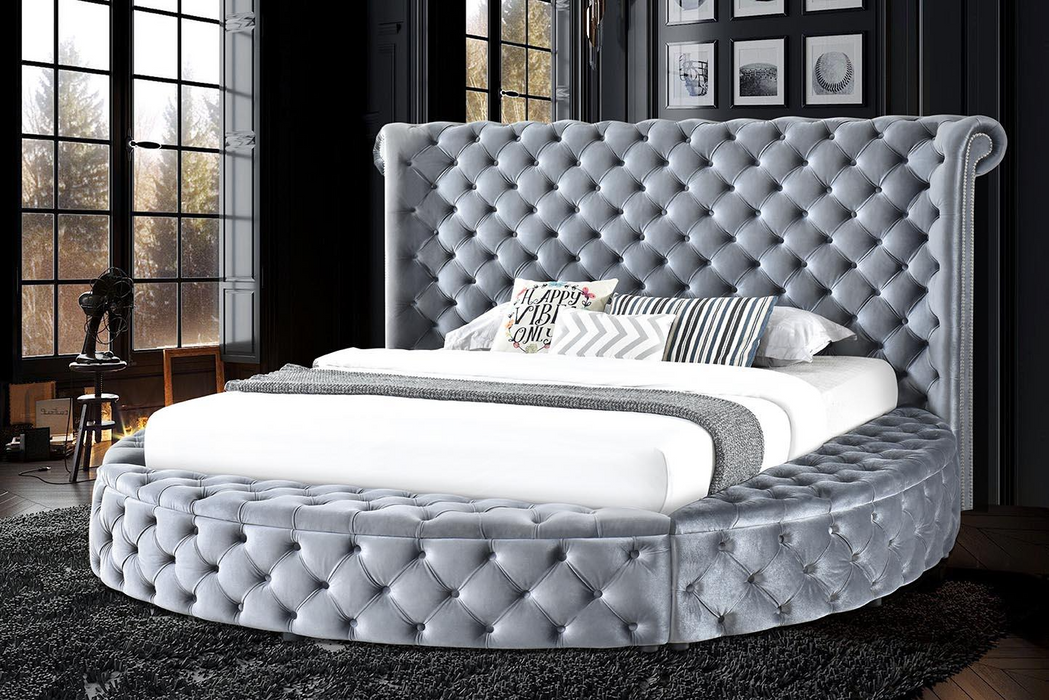 Queen Gray Round Storage Bed