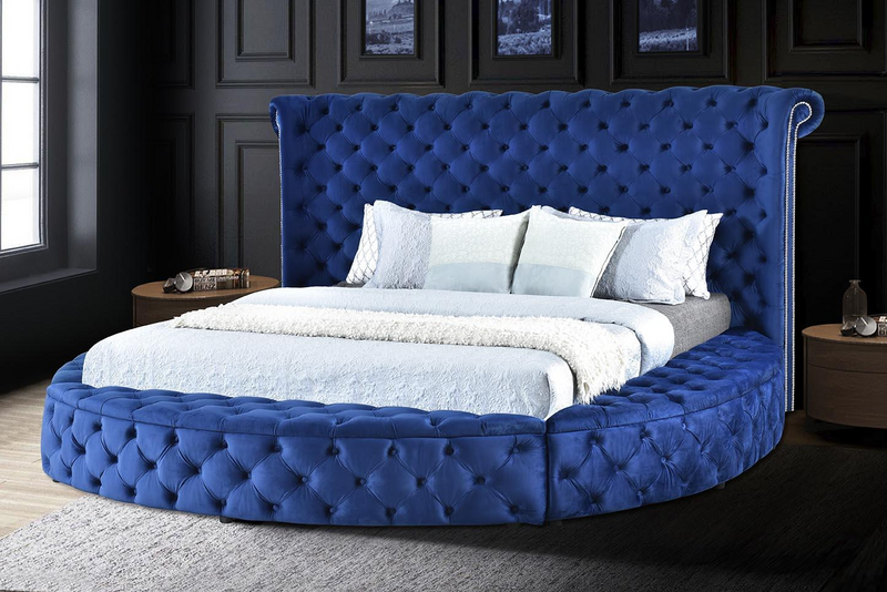 King Blue Round Storage Bed