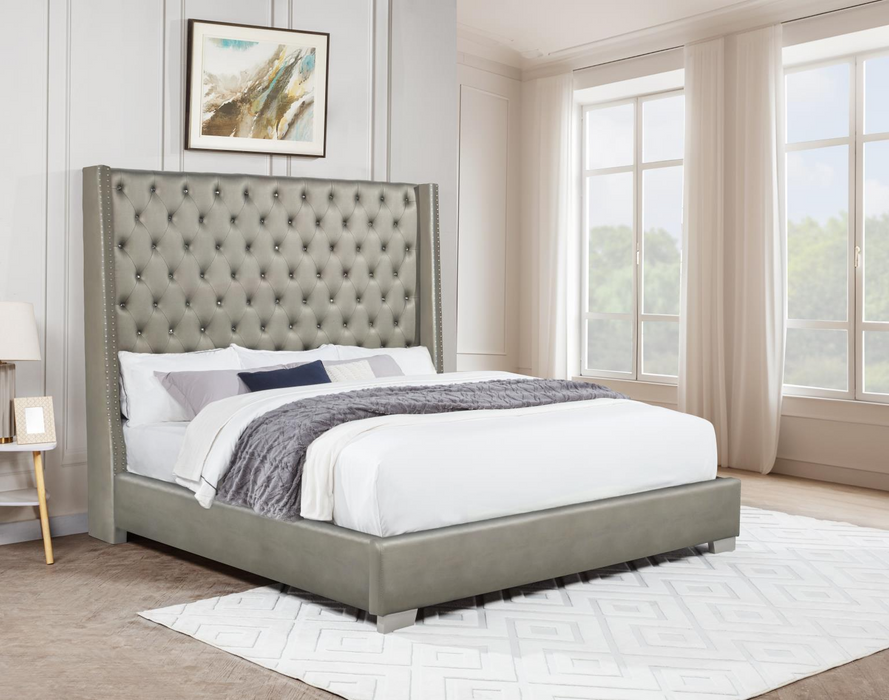 Annah Gray Velvet Queen  Bed