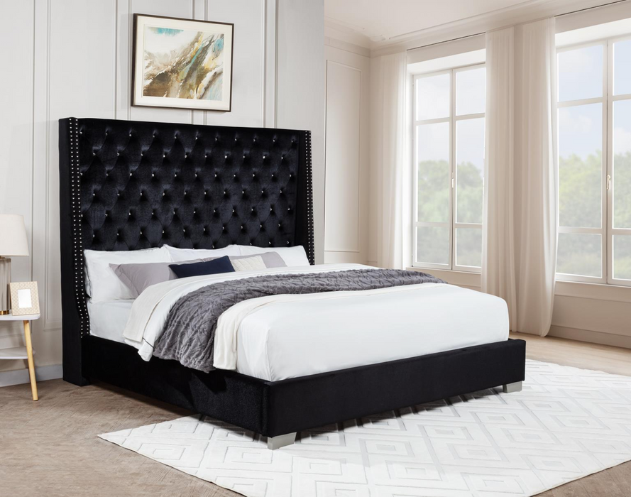 Annah Black Velvet Queen Bed