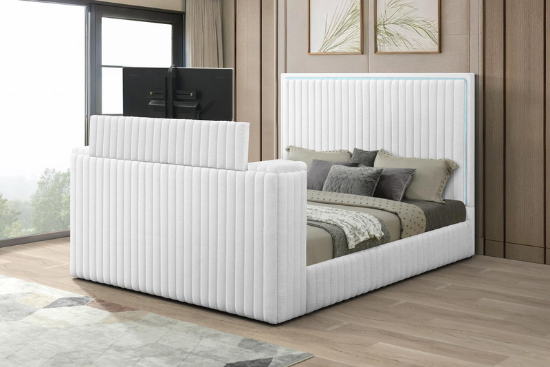 Rosalie White King Bed W/ TV Stand & Fireplace