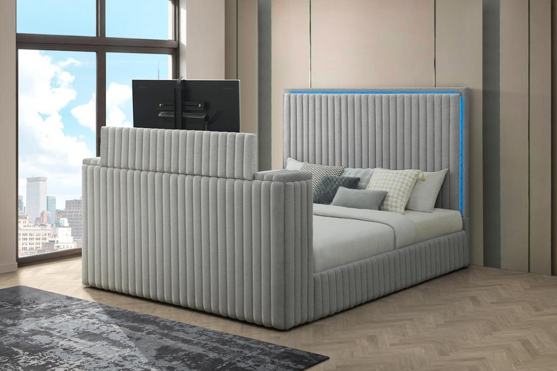 Rosalie Gray King Bed W/ TV Stand & Fireplace