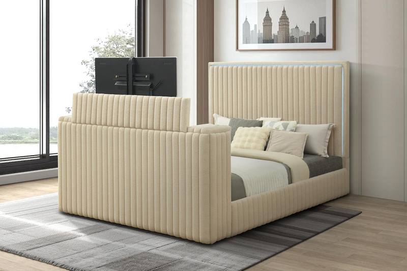 Rosalie Beige King Bed W/ TV Stand & Fireplace