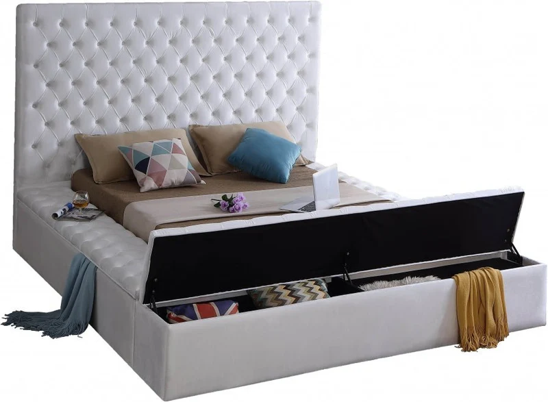 Bliss Square Cream Velvet Queen Storage Platform Bed