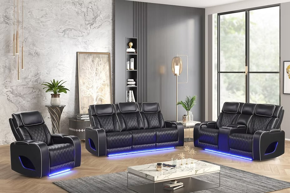 Aurora Black Power Recliner Living Room Set