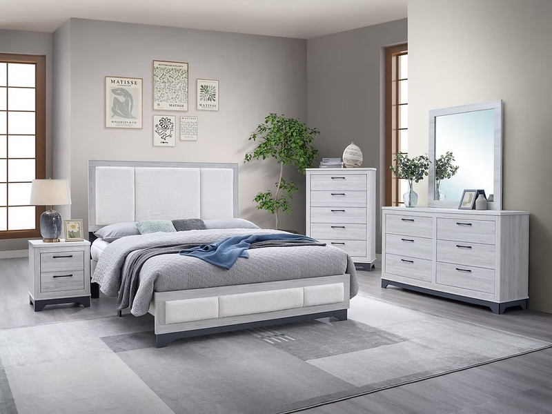Lucy White Upholstered Platform Bedroom Set