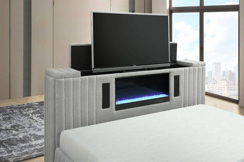 Rosalie Gray King Bed W/ TV Stand & Fireplace