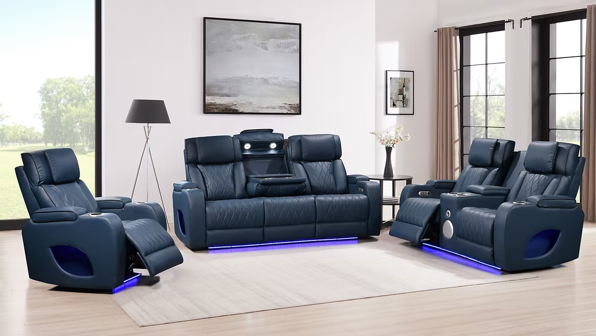 Hialeah Blue Power Recliner Living Room Set