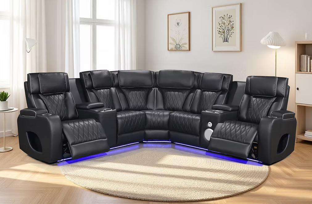 Houston Black 3 Piece Power Recliner  Sectional