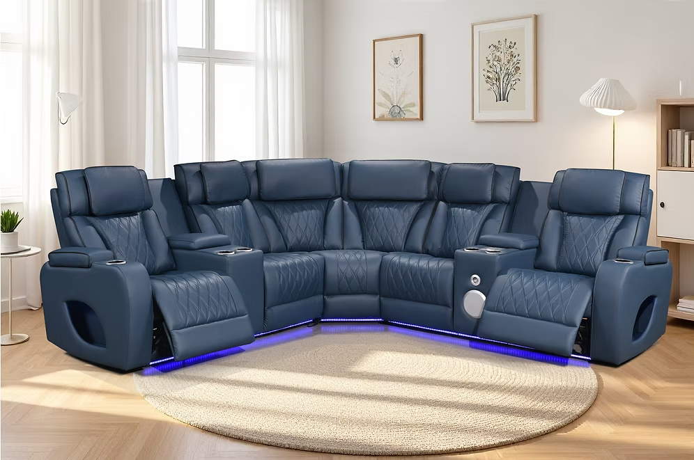 Houston Blue 3 Piece Power Recliner  Sectional