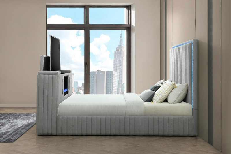 Rosalie Gray King Bed W/ TV Stand & Fireplace