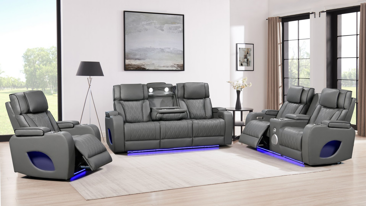 Hialeah Gray Power Recliner Living Room Set