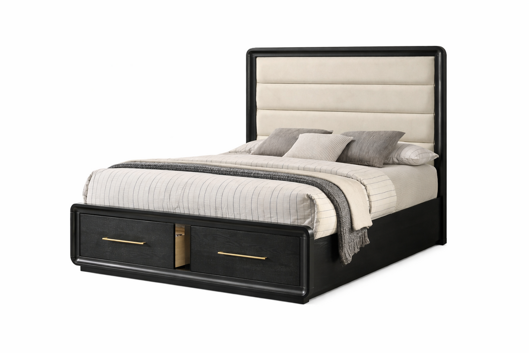Lunaria Black Upholstered Platform Queen Bed