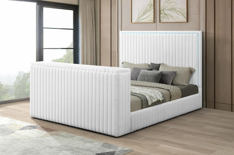 Rosalie White King Bed W/ TV Stand & Fireplace